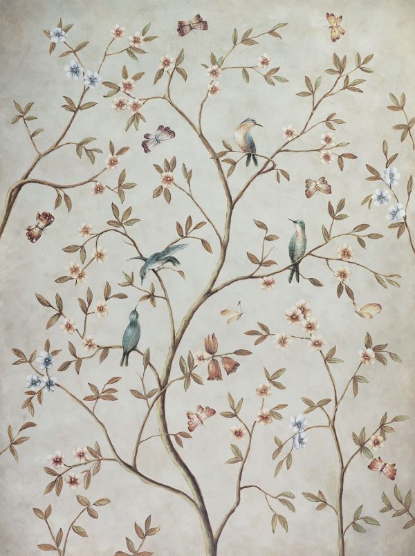 PRINTEMPS I - GALLERY WRAP CANVAS-Lovely Chinoiserie panels with birds and butterflies. - Image 2